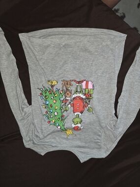 Disney Gray Long-Sleeve Grinch Christmas Tee Boys Large